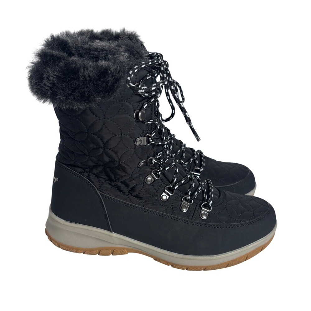 Chooka Belltown Mid Faux Fur Black Quilted Winter Rain Boots Women's Size 9
